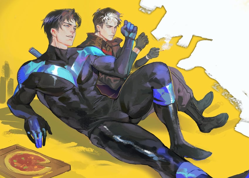 dick grayson, jason todd, nightwing, and red hood (dc comics and 1 more) drawn by koumikoumi69