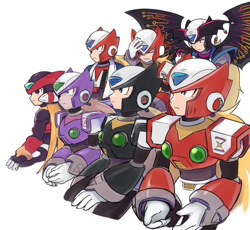 zero, zero(z), black zero, zero nightmare, and absolute zero (mega man and 5 more) drawn by terotero00