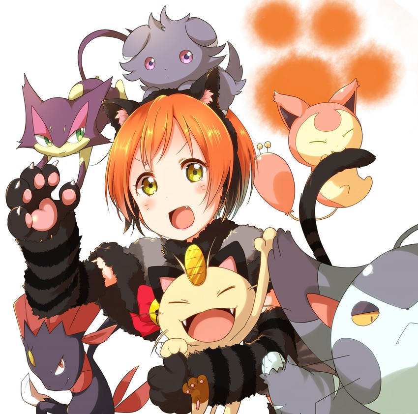 hoshizora rin, meowth, skitty, espurr, weavile, and 2 more (pokemon and 2 more) drawn by ksk_(semicha_keisuke)