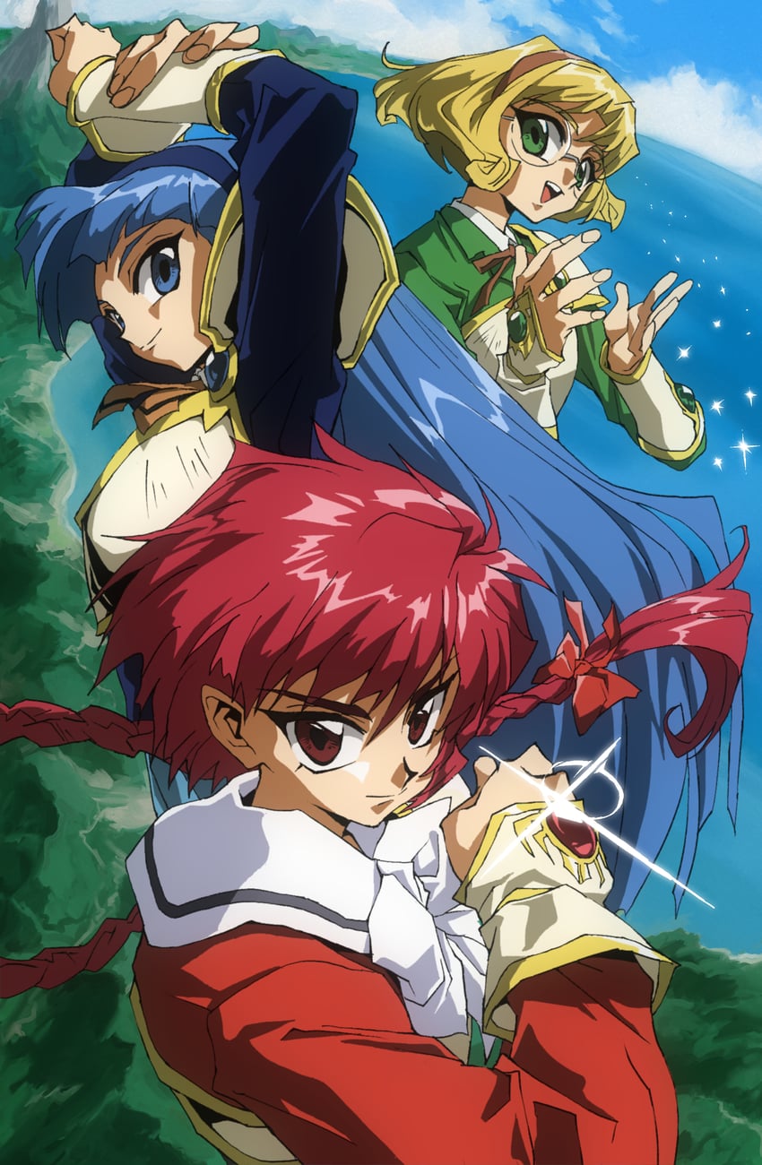 shidou hikaru, ryuuzaki umi, and hououji fuu (magic knight rayearth) drawn by shino_(2919)