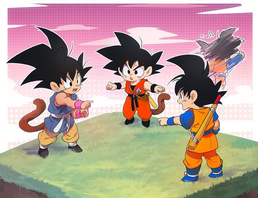son goku and son goten (dragon ball and 2 more) drawn by ommmyoh