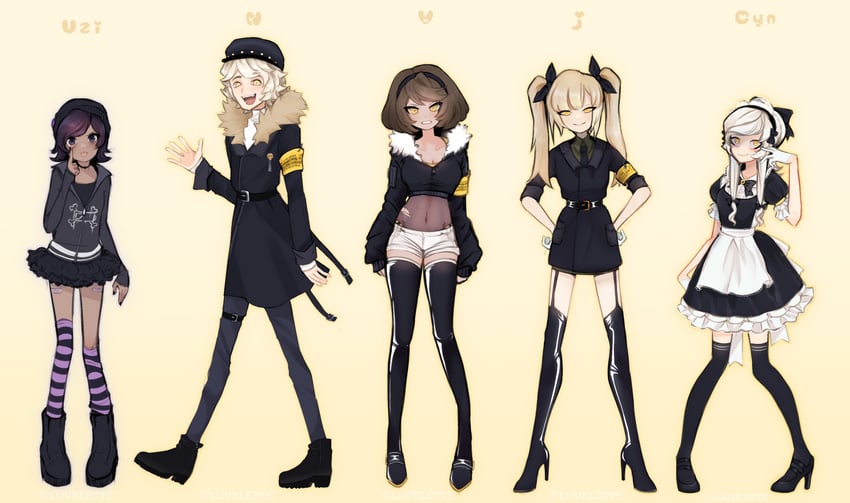 uzi, n, v, cyn, and j (murder drones) drawn by lovelettechan