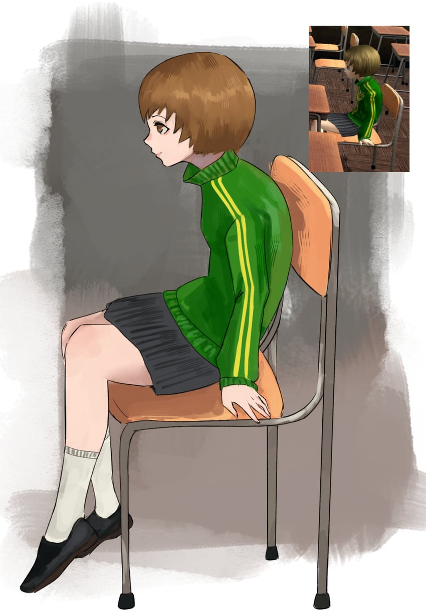 satonaka chie (persona and 1 more) drawn by n7grey