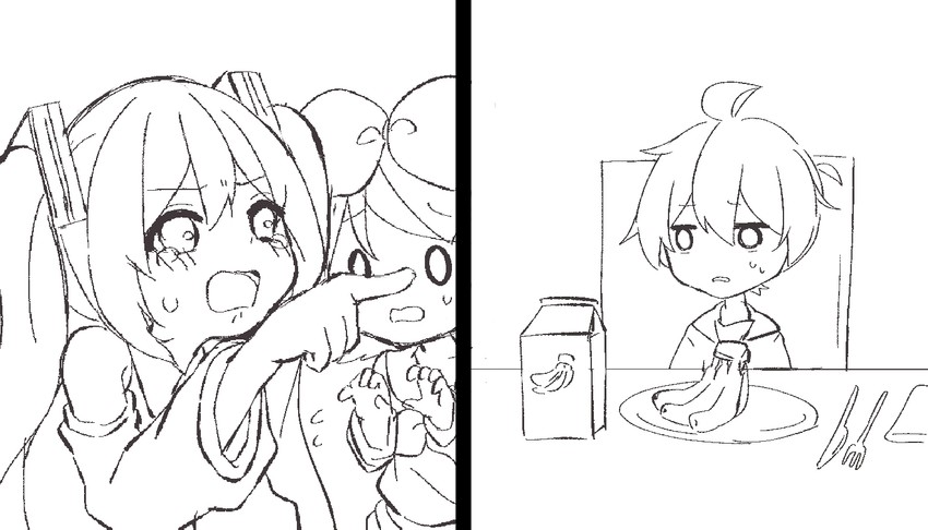 hatsune miku, kagamine rin, and kagamine len (vocaloid) drawn by sazanami_(ripple1996)