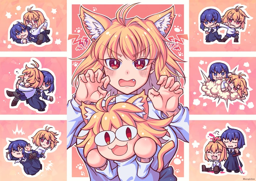 arcueid brunestud, ciel, and neco-arc (tsukihime) drawn by isurugiratone