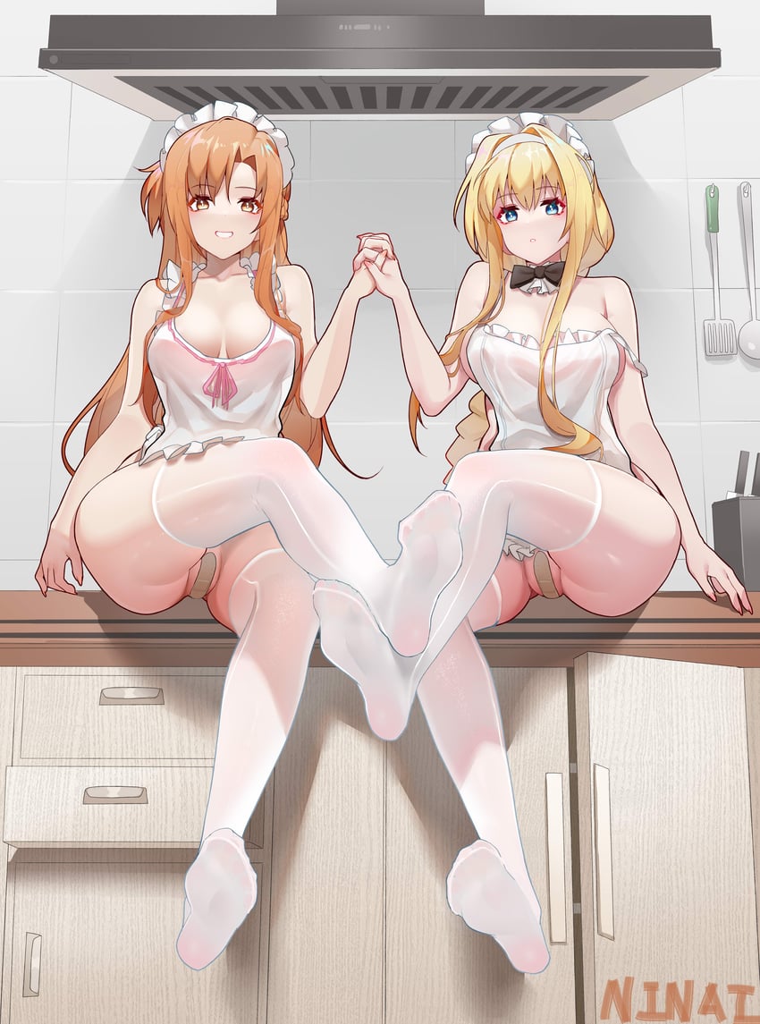 asuna and alice zuberg (sword art online and 1 more) drawn by ninai