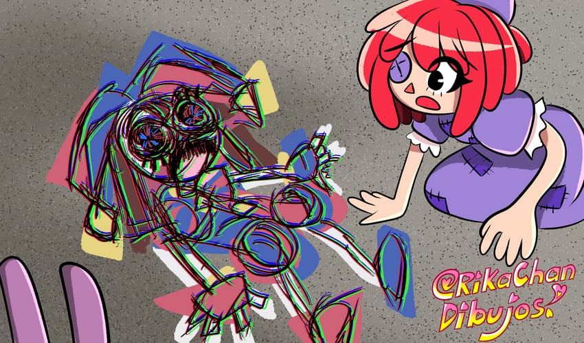 pomni, jax, and ragatha (bocchi the rock! and 1 more) drawn by mantisshrimpp