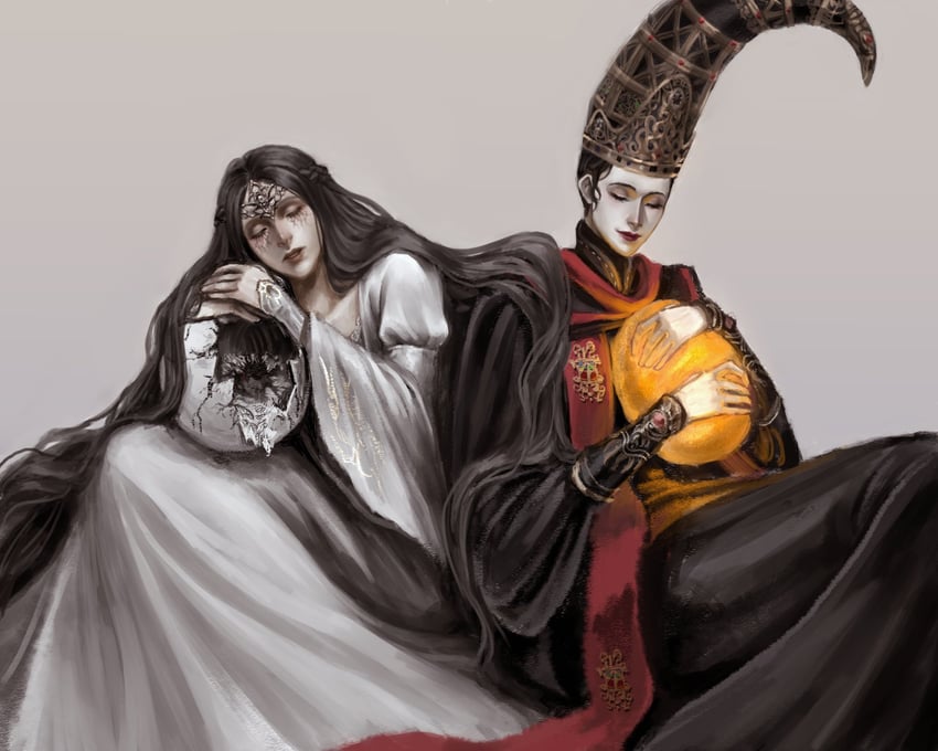 rennala queen of the full moon and filianore (elden ring and 2 more) drawn by zorozombi