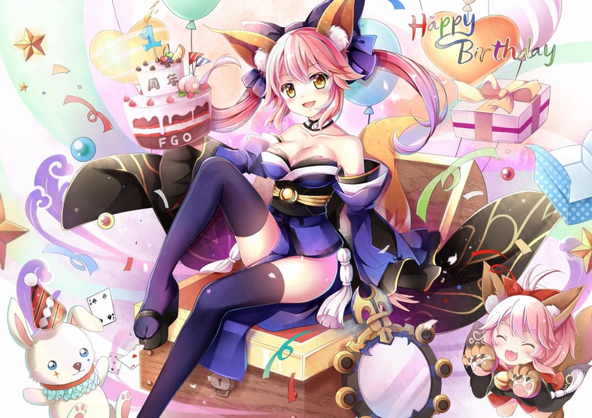 tamamo, tamamo no mae, and tamamo cat (fate and 1 more) drawn by gyaza