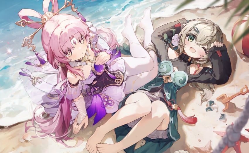fu xuan and qingque (honkai and 1 more) drawn by coria