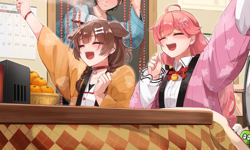 sakura miko, oozora subaru, inugami korone, subaru duck, listener, and 1 more (hololive) drawn by kumaihaku
