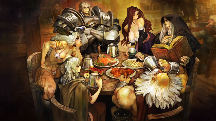sorceress, amazon, elf, dwarf, fighter, and 1 more (dragon's crown) drawn by kamitani_george
