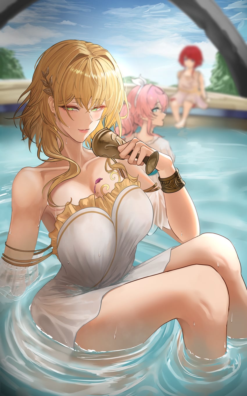 aglaea, hyacine, and tribbie (honkai and 1 more) drawn by kystery