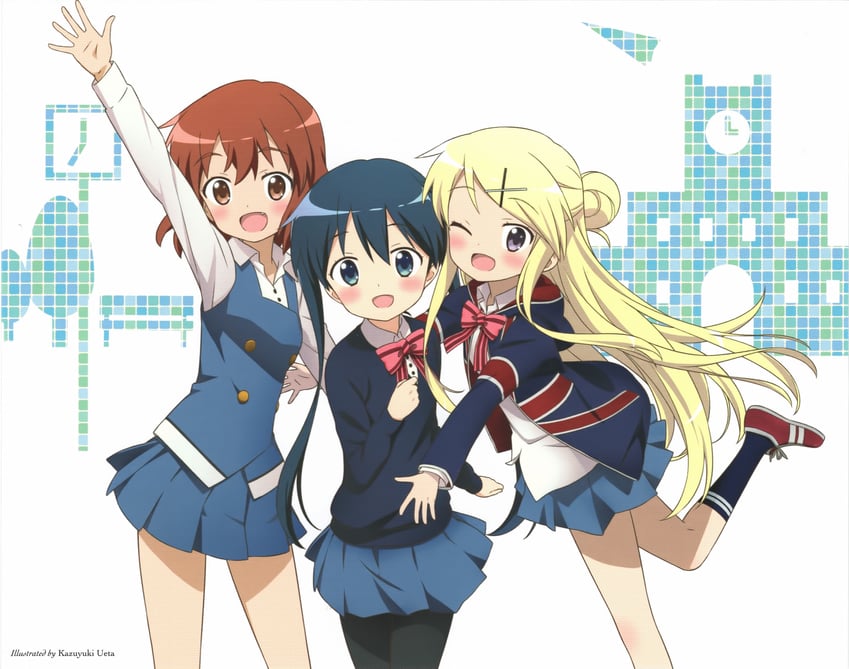 kujou karen, komichi aya, and inokuma youko (kin-iro mosaic) drawn by ueda_kazuyuki