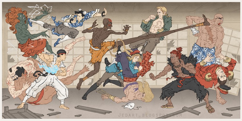 chun-li, cammy white, ryu, zangief, akuma, and 7 more (street fighter and 1 more) drawn by jed_henry