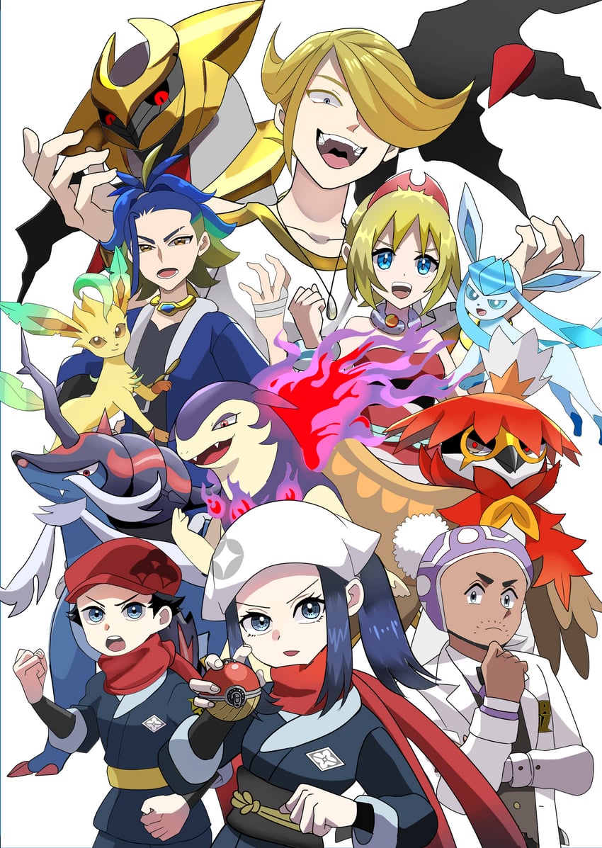 akari, glaceon, irida, leafeon, volo, and 7 more (pokemon and 1 more) drawn by akisame_kanon