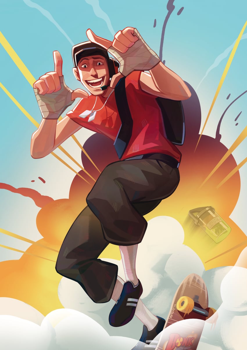scout, red scout, bread monster, and self-aware beauty mark (team fortress 2) drawn by lazya