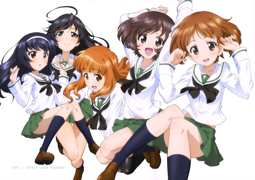 nishizumi miho, akiyama yukari, takebe saori, reizei mako, and isuzu hana (girls und panzer)