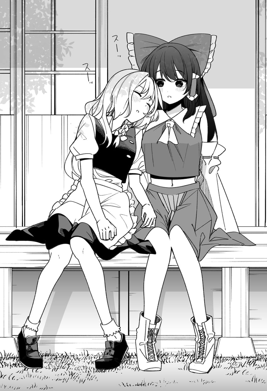 hakurei reimu and kirisame marisa (touhou) drawn by nodoguro_(phi-tan)