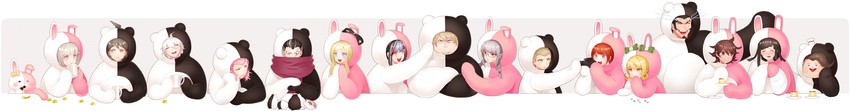nanami chiaki, komaeda nagito, hinata hajime, monokuma, tsumiki mikan, and 13 more (danganronpa and 2 more) drawn by gum_(gmng)