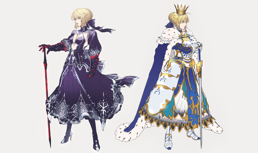artoria pendragon, saber, and saber alter (fate and 1 more) drawn by tenobe