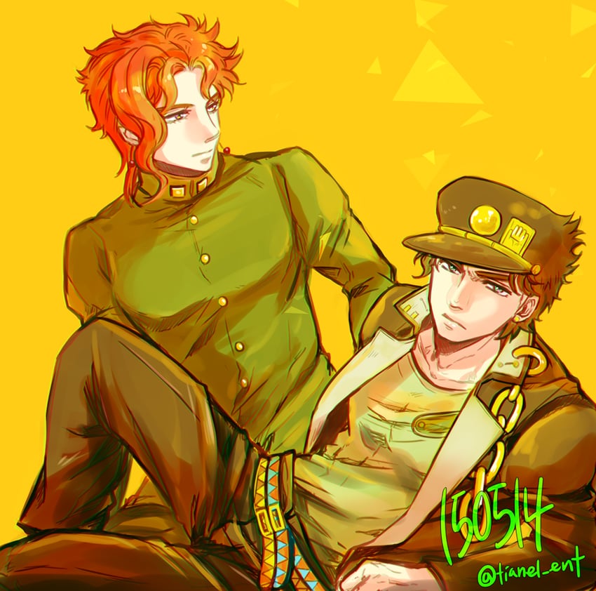 kujo jotaro and kakyoin noriaki (jojo no kimyou na bouken and 1 more) drawn by tianel_ent