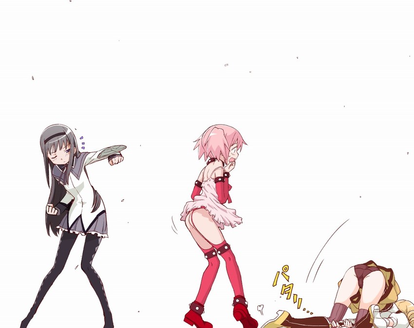 akemi homura, kaname madoka, and tomoe mami (mahou shoujo madoka magica) drawn by teri_terio