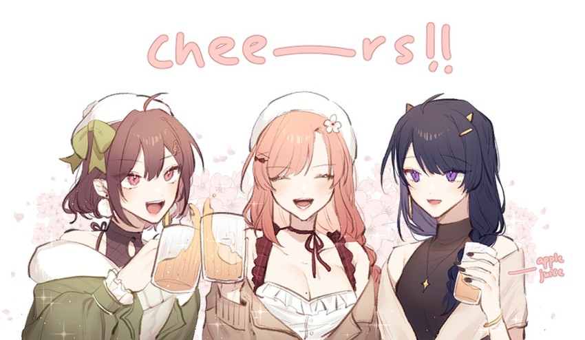 miori celesta, nini yuuna, and lilia nwn (indie virtual youtuber and 1 more) drawn by lilia_(lilia_uwu)
