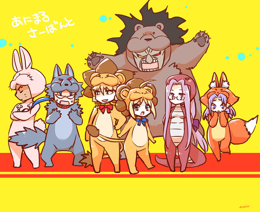artoria pendragon, saber, gilgamesh, cu chulainn, archer, and 4 more (fate and 2 more) drawn by yakan_(kusogaki_teikoku)