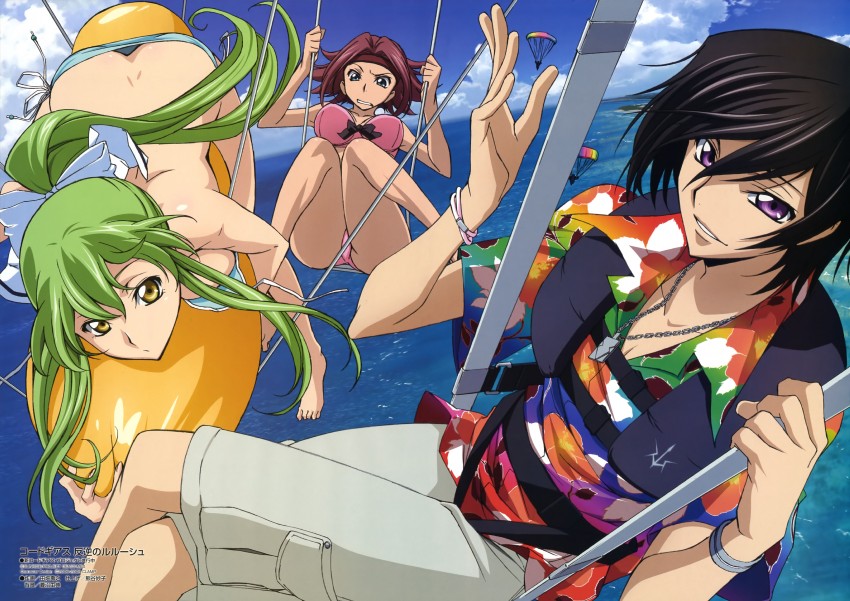 c.c., lelouch vi britannia, kouzuki kallen, and cheese-kun (code geass and 2 more) drawn by tabata_hisayuki