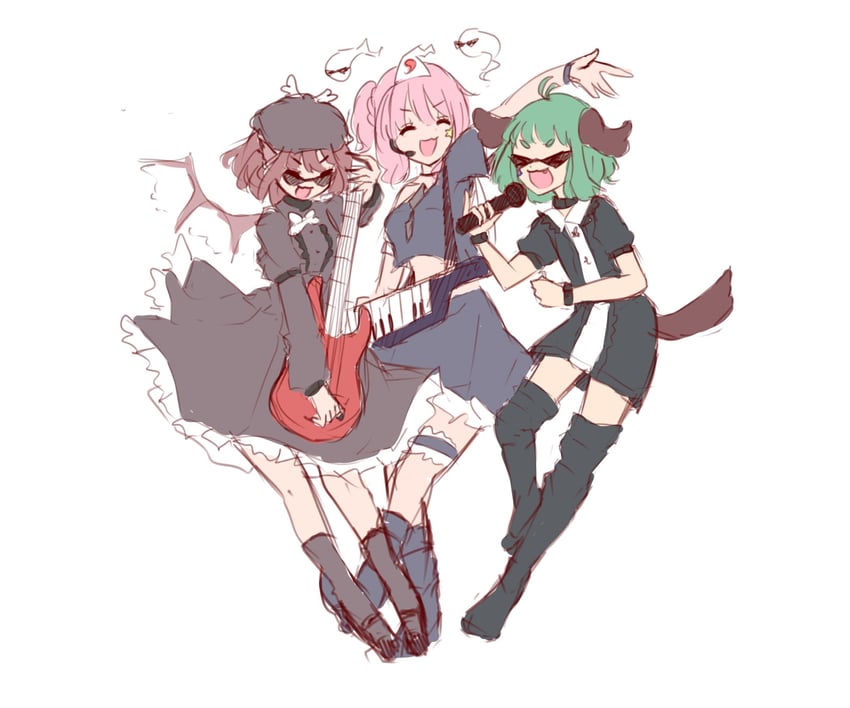 saigyouji yuyuko, mystia lorelei, and kasodani kyouko (touhou) drawn by ria_(917_ria)