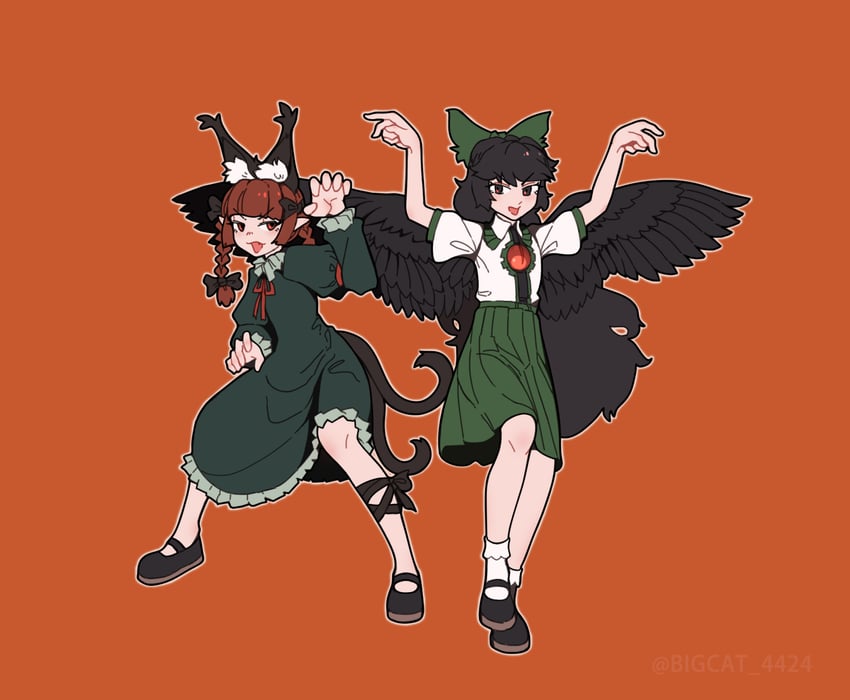 kaenbyou rin and reiuji utsuho (touhou) drawn by bigcat_114514