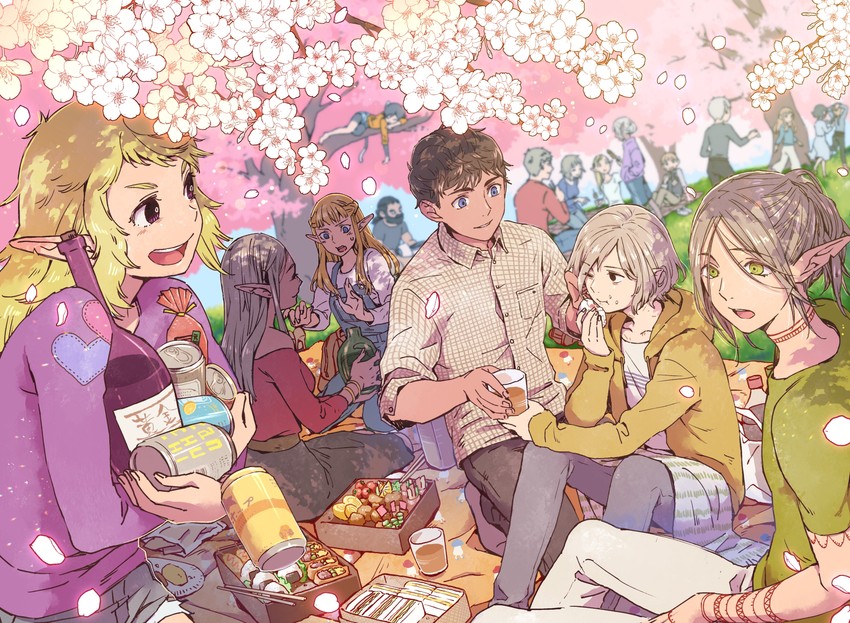 marcille donato, falin touden, laios touden, senshi, mithrun, and 12 more (dungeon meshi) drawn by jack_(haist)