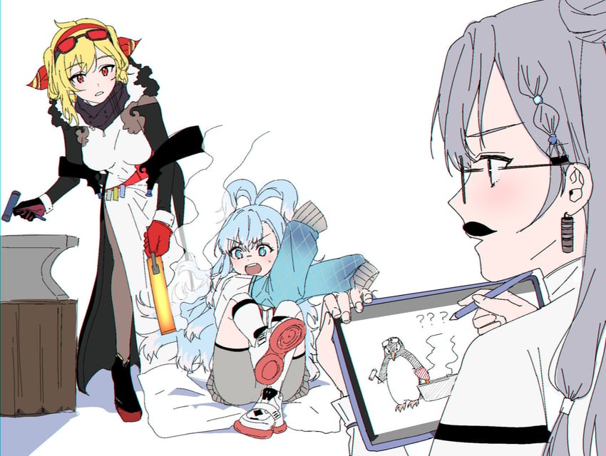 kaela kovalskia, kobo kanaeru, and vestia zeta (hololive and 1 more) drawn by hievasp