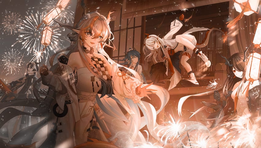 shu, dusk, nian, ling, and chongyue (arknights) drawn by peilipei
