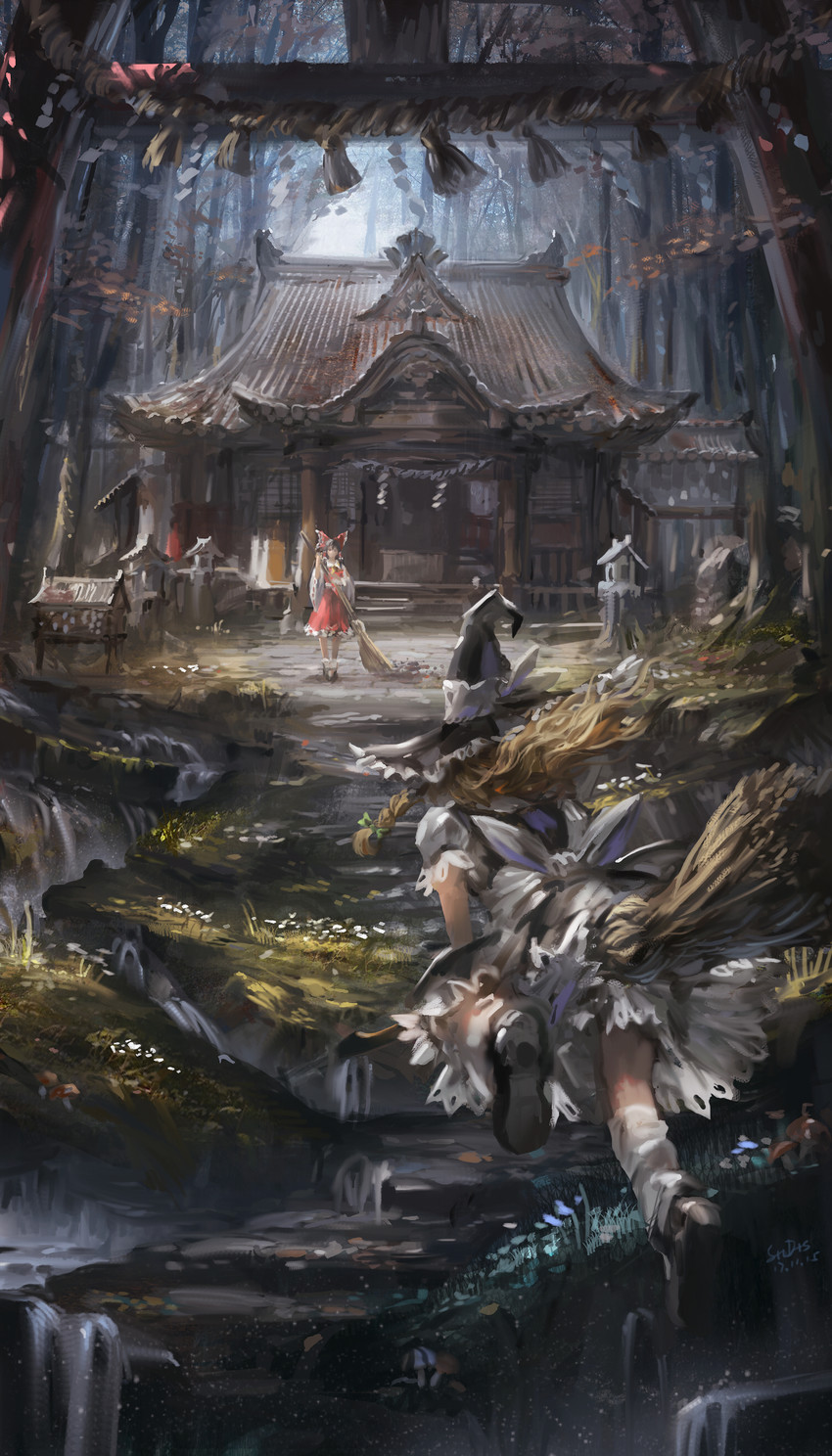 hakurei reimu and kirisame marisa (touhou) drawn by stu_dts