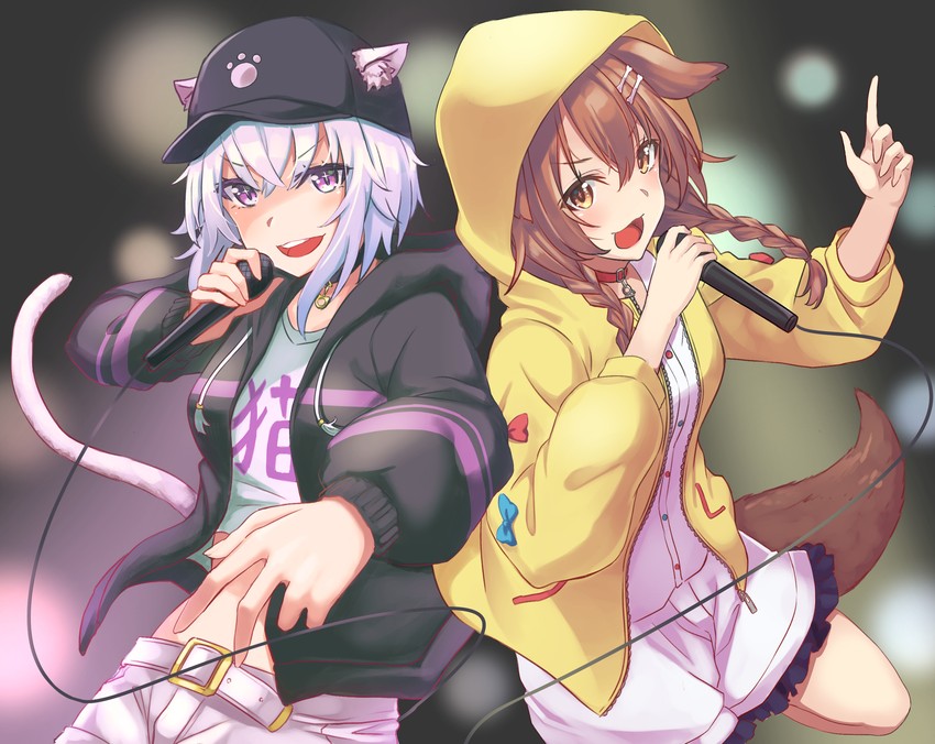 nekomata okayu and inugami korone (hololive) drawn by kiukoma