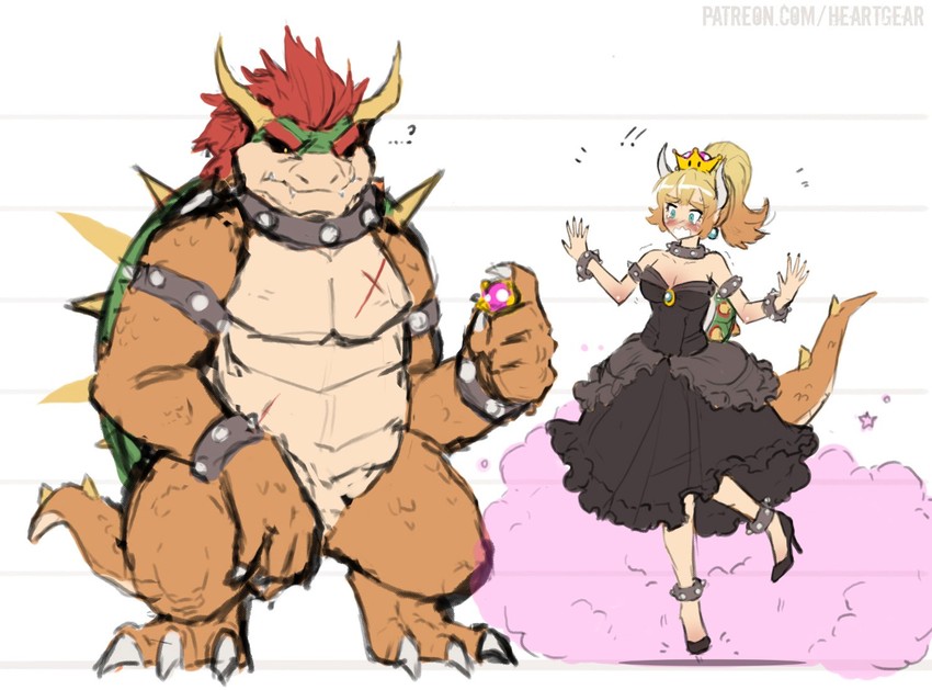 bowsette and bowser (mario and 1 more) drawn by heartgear