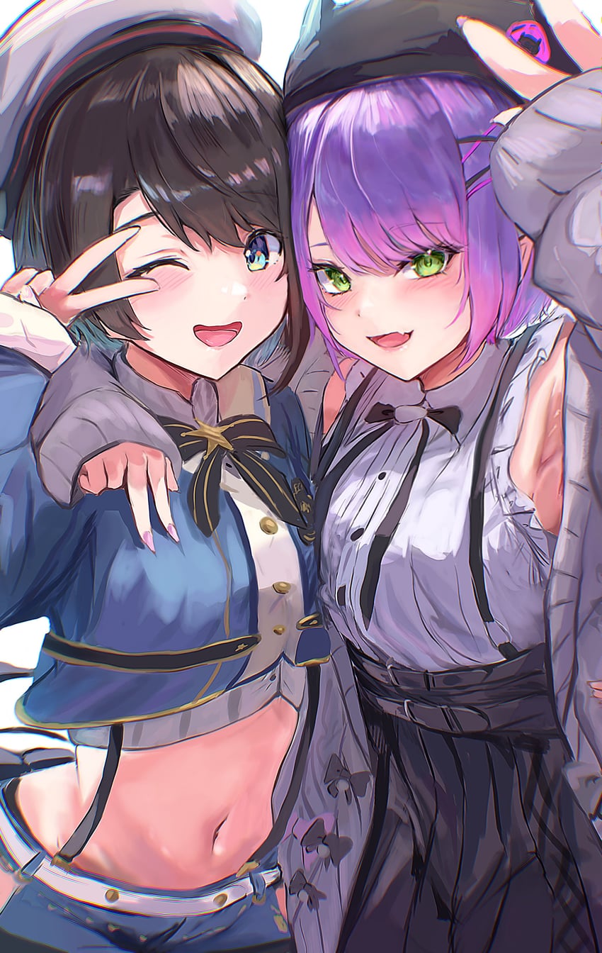 tokoyami towa and oozora subaru (hololive) drawn by y'='y
