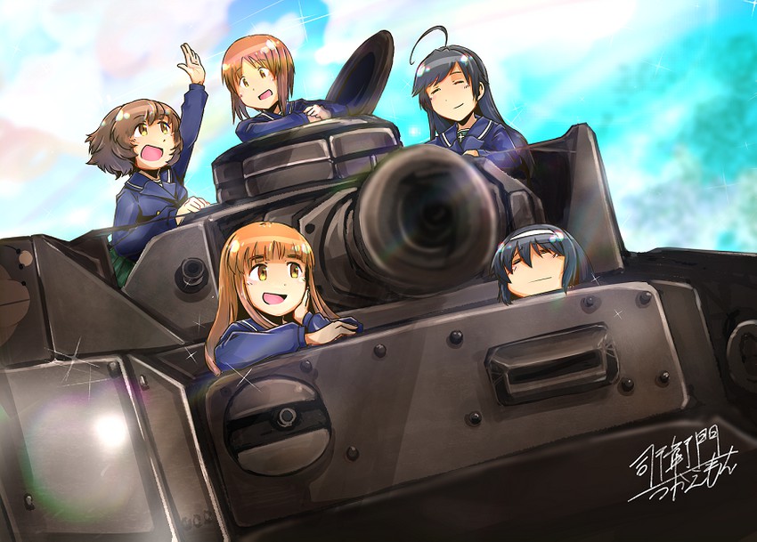 nishizumi miho, akiyama yukari, takebe saori, reizei mako, and isuzu hana (girls und panzer) drawn by tsukasa-emon
