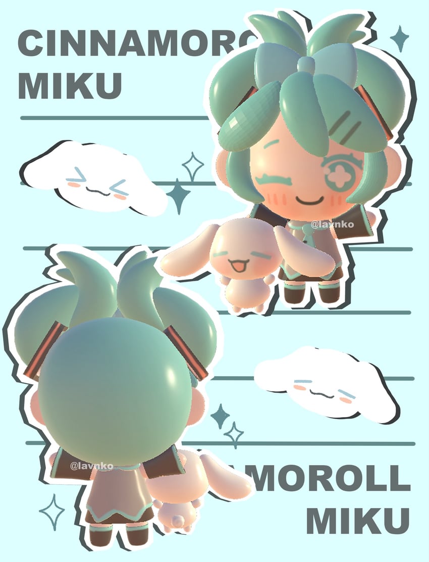 hatsune miku, cinnamoroll, and cinnamiku (vocaloid and 2 more) drawn by lavy_(lavnko)