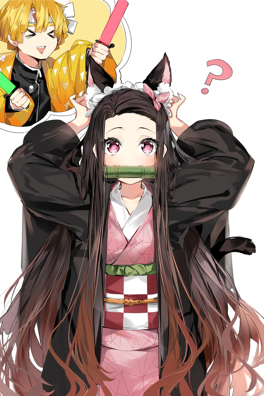 kamado nezuko and agatsuma zenitsu (kimetsu no yaiba) drawn by silver_(chenwen)