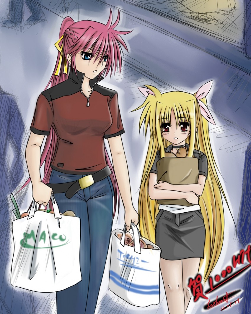 fate testarossa and signum (lyrical nanoha and 2 more) drawn by leoheart