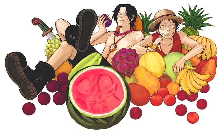monkey d. luffy and portgas d. ace (one piece) drawn by ha_(pixiv57253)