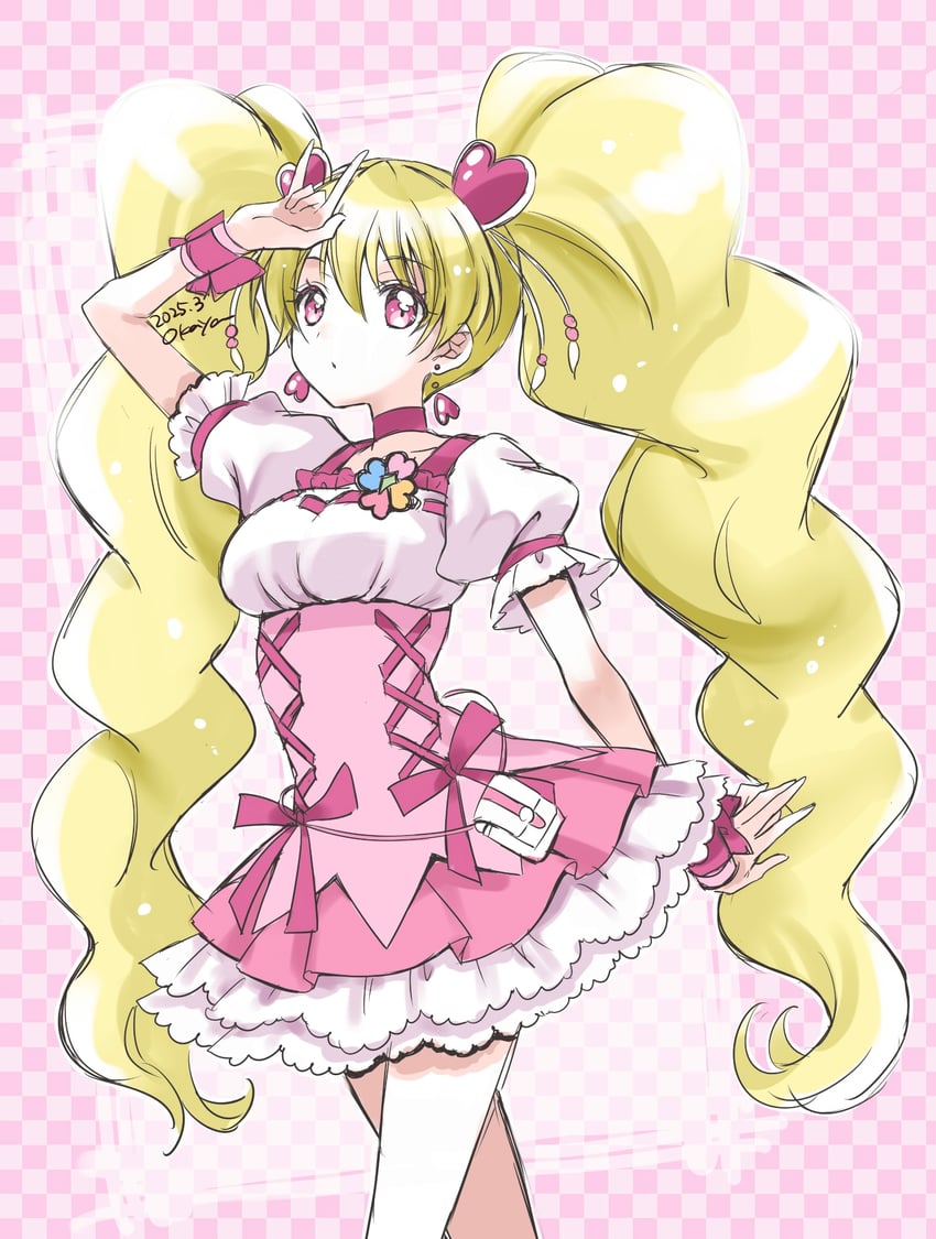 cure peach (precure and 1 more) drawn by okayashi