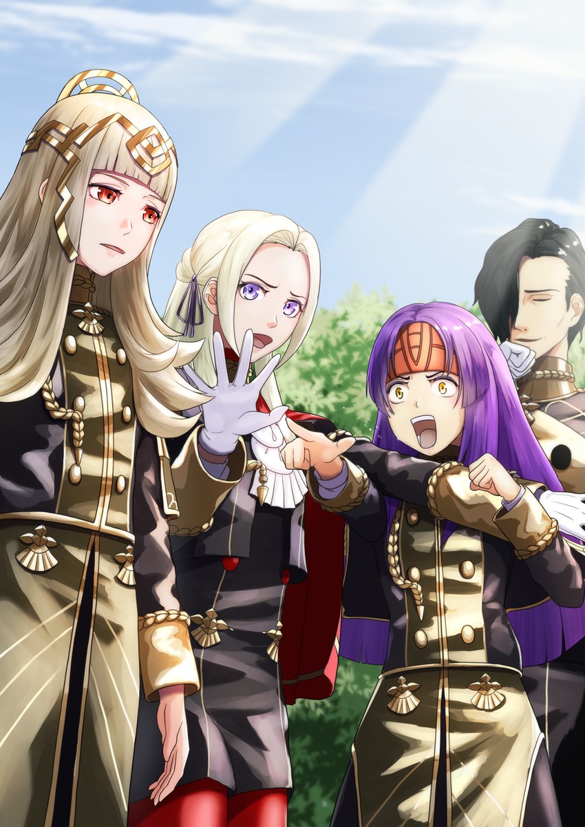 edelgard von hresvelg, hubert von vestra, sanaki kirsch altina, and veronica (fire emblem and 4 more) drawn by sukkirito_(rangusan)