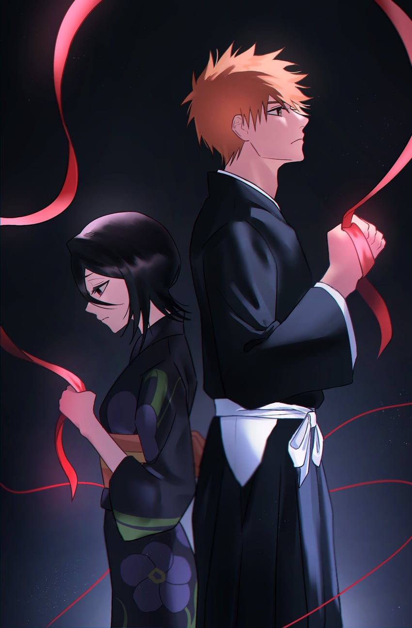 kuchiki rukia and kurosaki ichigo (bleach) drawn by gwao_(_ul_13)