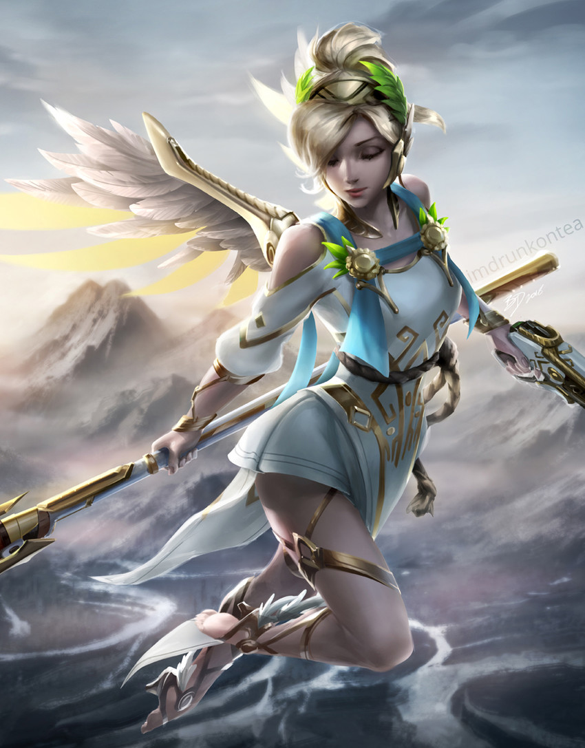 mercy and winged victory mercy (overwatch and 1 more) drawn by imdrunkontea