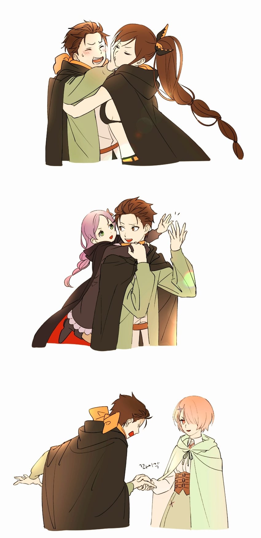 ram, natsuki subaru, shaula, and meili portroute (re:zero kara hajimeru isekai seikatsu) drawn by fndlwm_re