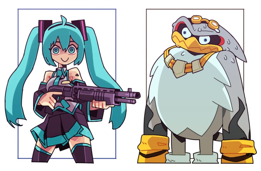 hatsune miku and storm the albatross (vocaloid and 3 more) drawn by cpt_hamburger